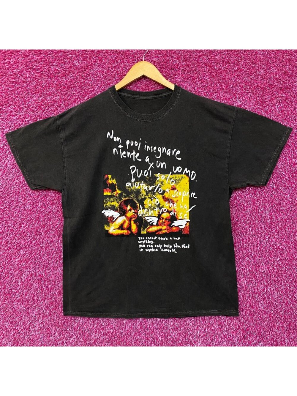 Angel Cherubs Painting Mineral Wash T-Shirt XL